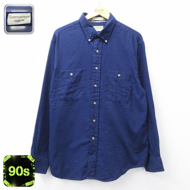 【20%OFF】アロー 90s 長袖シャツ ネイビー メンズXL相当 | 古着