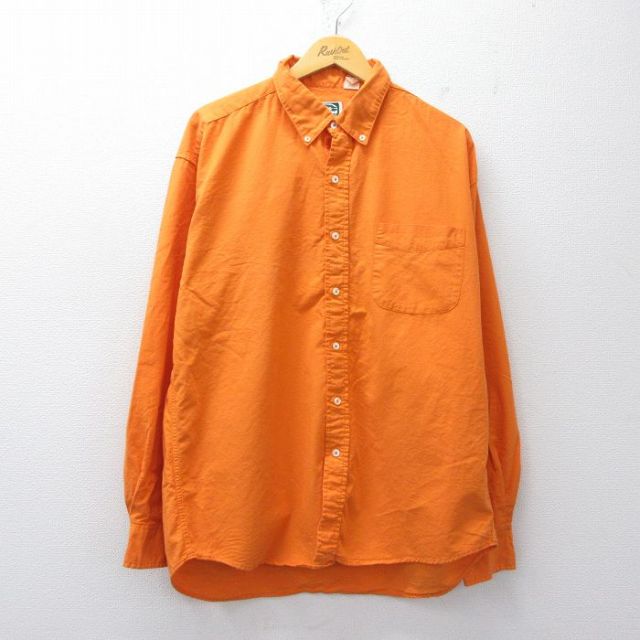 XL★古着 長袖 シャツ メンズ 90年代 90s コットン ボタンダウン USA製 オレンジ【spe】 26apr09