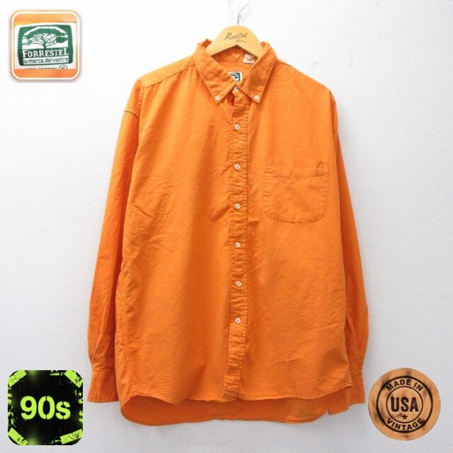 【20%OFF】長袖 シャツ 90s コットン ボタンダウン USA製 オレンジ メンズXL相当 | 古着