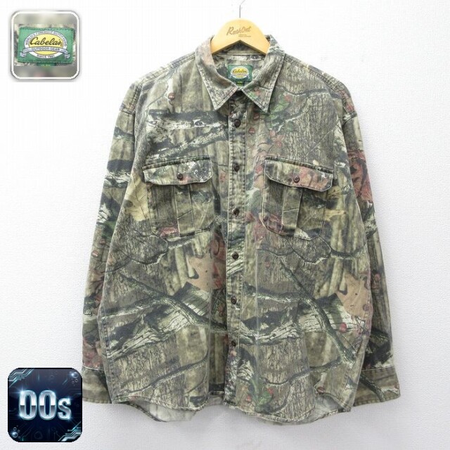 【20%OFF】カベラス 00s 長袖ハンティングシャツ 迷彩 グリーン メンズXL相当 | 古着