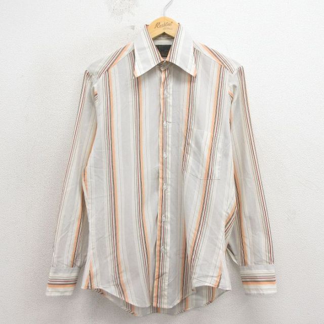 70s 長袖シャツ ストライプ グレー メンズM相当 | 古着