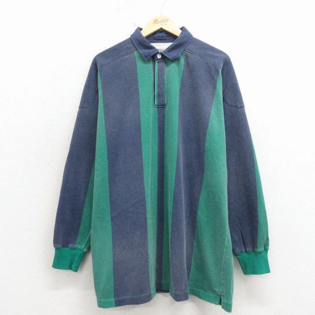 セントジョンズベイ 90s 長袖ラガーシャツ ストライプ グリーン メンズXL相当 | 古着