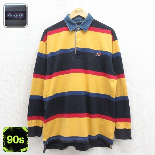 【20%OFF】GANT 長袖 ラガー シャツ 90s コットン 黄他 ボーダー メンズL相当 | 古着