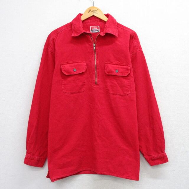 マルボロ 90s 長袖ハーフジップシャツ コーデュロイ レッド メンズXL相当 | 古着