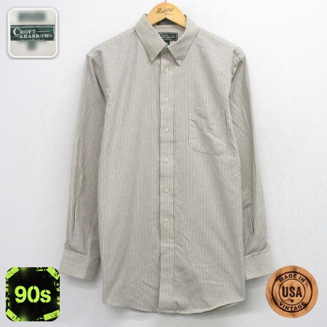 【20%OFF】90s 長袖シャツ ストライプ ベージュ メンズL相当 | 古着