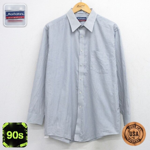 【20%OFF】マンハッタン 90s 長袖シャツ ストライプ ホワイト メンズXL相当 | 古着