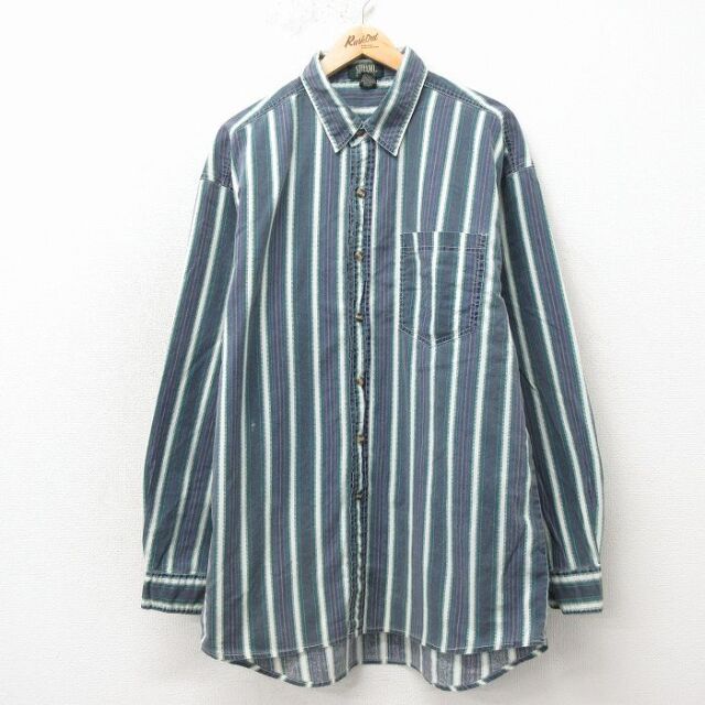 00s 長袖シャツ ストライプ グリーン メンズXL相当 | 古着