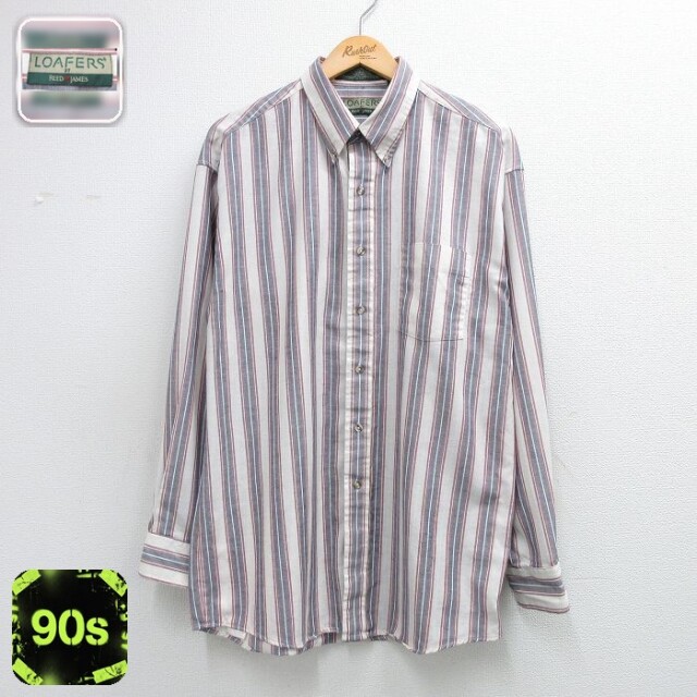 【20%OFF】エンジ系ストライプ長袖シャツ バーガンディストライプ メンズL相当 | 古着