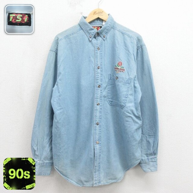 【20%OFF】90s 長袖シャツ ローズボウル ネイビー メンズL相当 | 古着