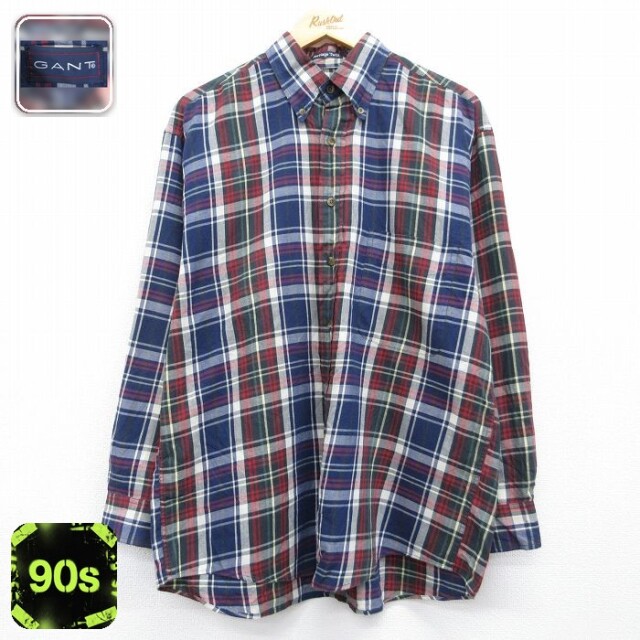 【20%OFF】GANT 長袖 シャツ 90s ボタンダウン ネイビー チェック メンズL相当 | 古着