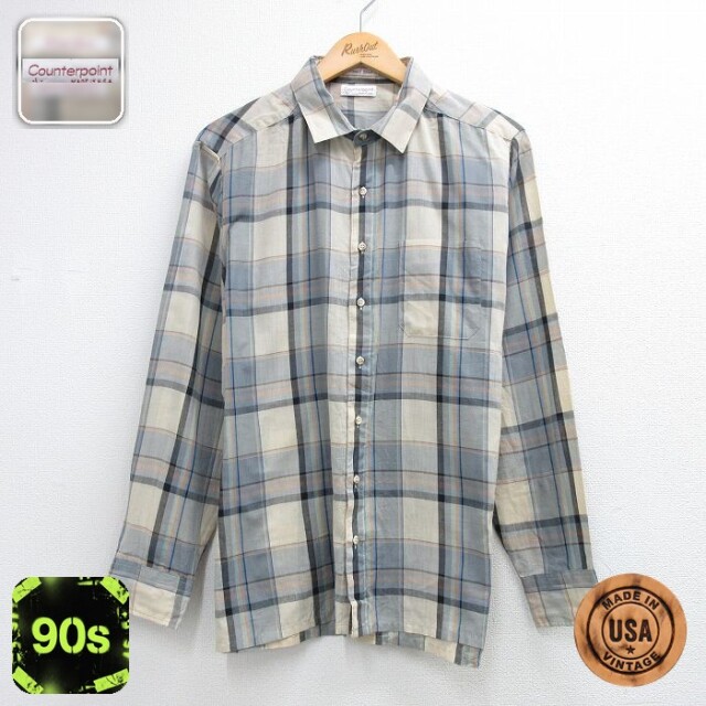 【20%OFF】90s 長袖シャツ チェック グレー メンズL相当 | 古着