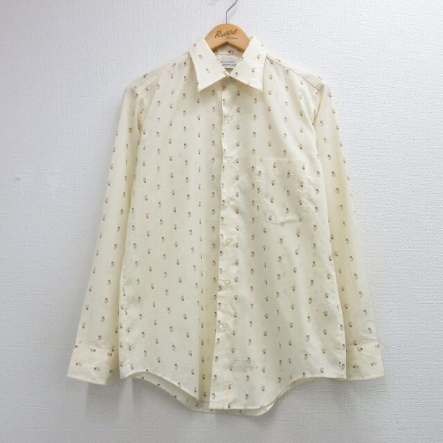 アロー 70s 長袖シャツ 総柄 ベージュ メンズL相当 | 古着