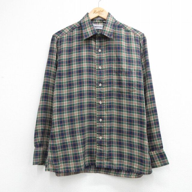 90s 長袖シャツ ネイビーチェック メンズM相当 | 古着
