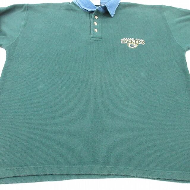 古着通販 XL☆古着 長袖 ポロ シャツ メンズ 90年代 90s NFL グリーン