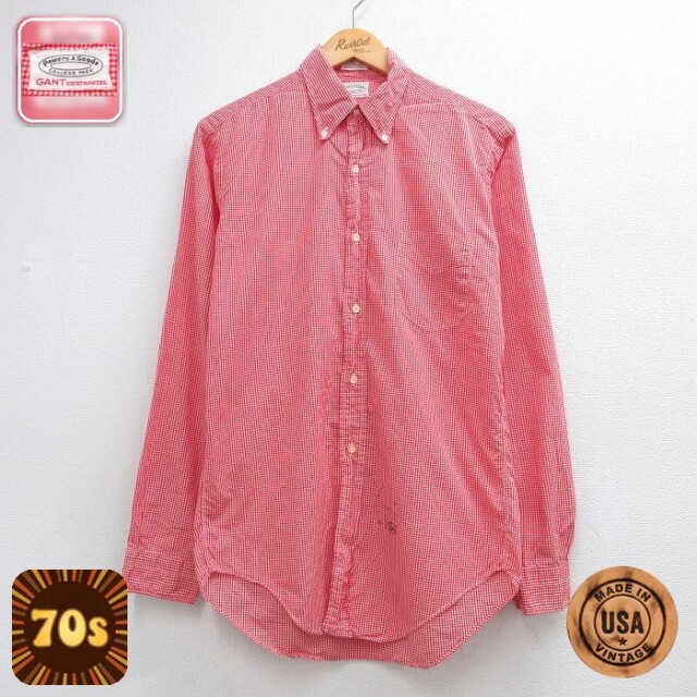 GANT 70s 長袖シャツ ギンガムチェック レッド メンズM相当 | 古着