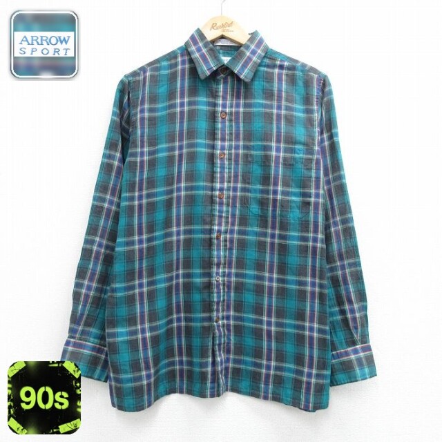 【20%OFF】アロー 90s 長袖シャツ ブルーチェック メンズL相当 | 古着