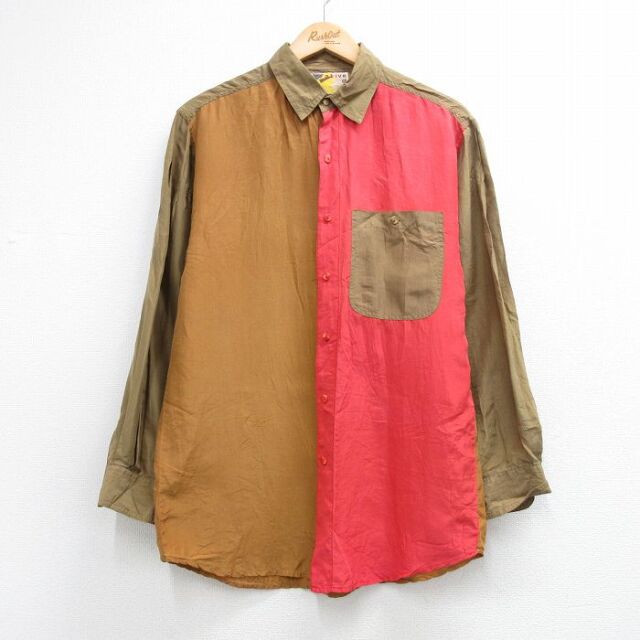 80s 長袖シャツ クレイジーパターン ベージュ メンズM相当 | 古着