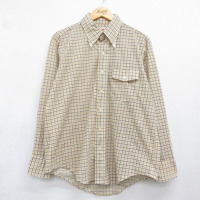 70s 長袖シャツ ベージュチェック メンズL相当 | 古着