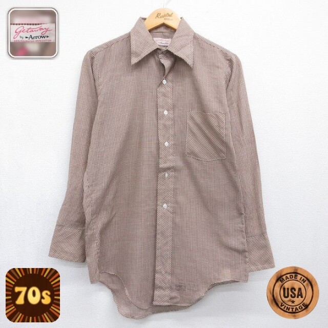 【20%OFF】アロー 70s 長袖シャツ ギンガムチェック ブラウン メンズM相当 | 古着