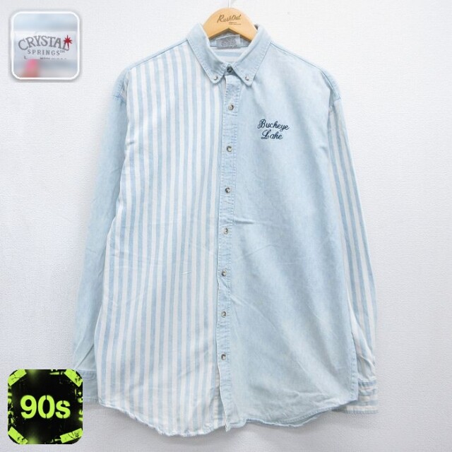 【20%OFF】90s 長袖シャツ Buckeye Lake ライトブルーストライプ メンズL相当 | 古着
