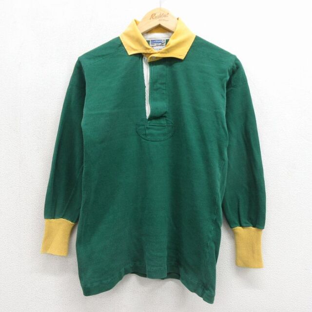 80s 長袖ラガーシャツ グリーン メンズS相当 | 古着