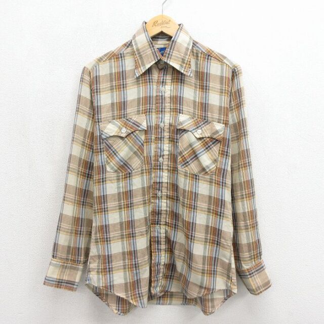 JCペニー 80s 長袖シャツ チェック ベージュ メンズL相当 | 古着