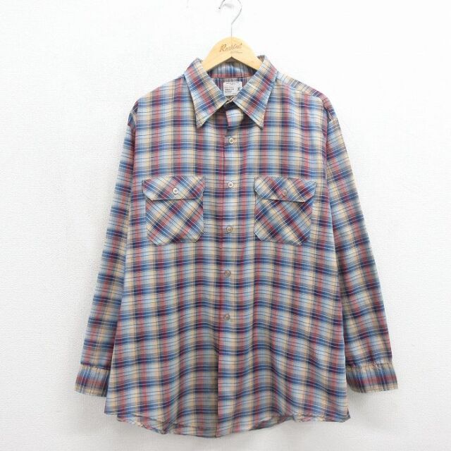 ビッグマック 70s 長袖シャツ ネイビーチェック メンズXL相当 | 古着