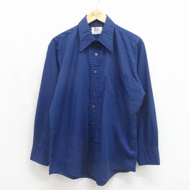 80s 長袖シャツ ネイビー メンズL相当 | 古着
