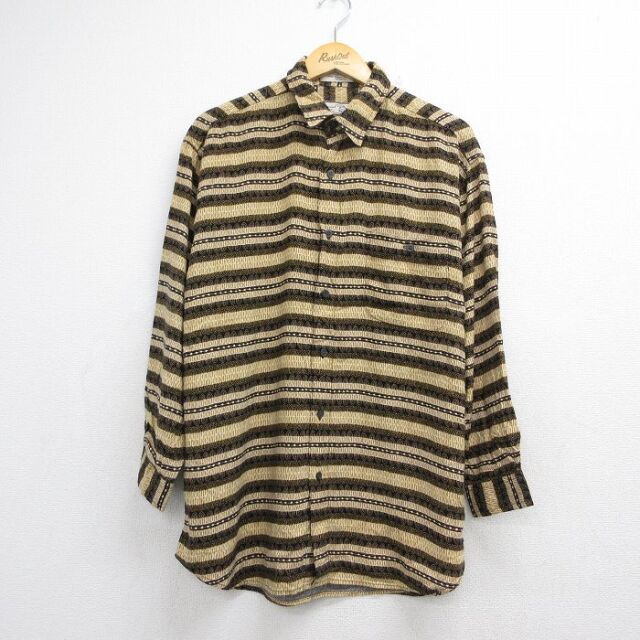 ボーダー長袖シャツ ベージュ メンズL相当 | 古着