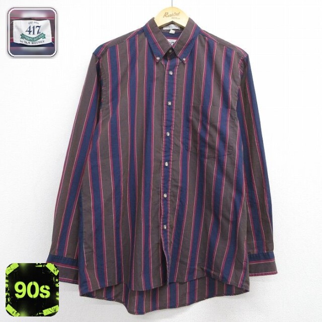 バンヒューセン 90s 長袖シャツ ストライプ ブラウン メンズL相当 | 古着