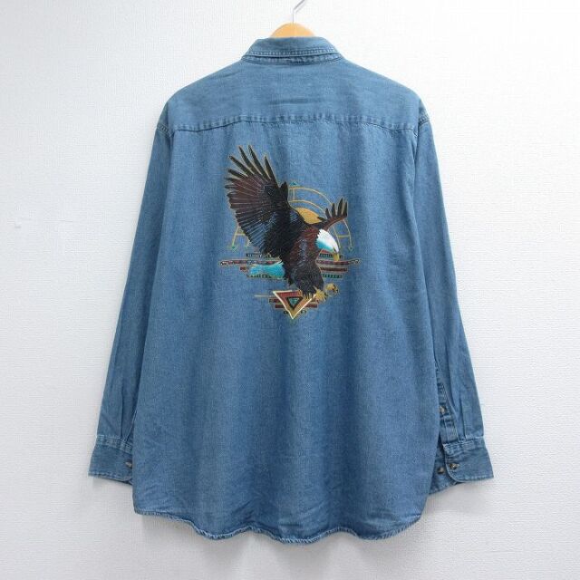 ジャージーズ 00s 長袖シャツ 鳥 ネイビー メンズXL相当 | 古着