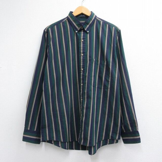 XL★古着 GANT 長袖 シャツ メンズ 90年代 90s ボタンダウン グリーン ストライプ 26jun25