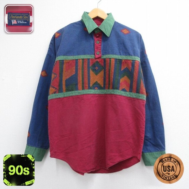 ウエスタンシャツ 90s ネイティブ柄 バーガンディ メンズL相当 | 古着
