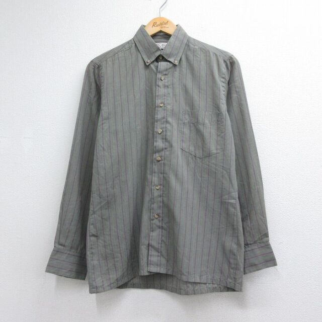 80s 長袖シャツ ストライプ グレー メンズS相当 | 古着