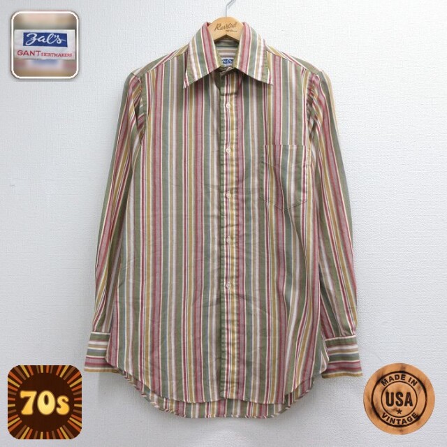 GANT 70s 長袖シャツ ストライプ グリーン メンズM相当 | 古着