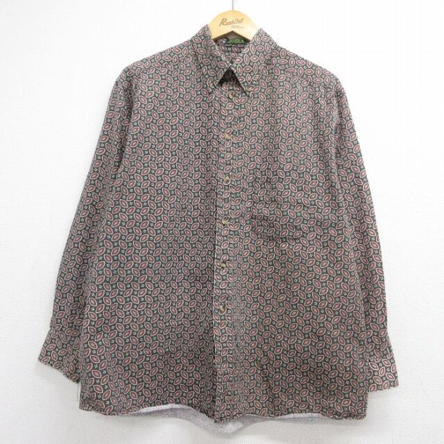長袖シャツ 総柄 カーキ メンズXL相当 | 古着