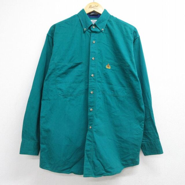 L★古着 GANT 長袖 シャツ メンズ 90年代 90s ロング丈 コットン ボタンダウン グリーン 26jul08