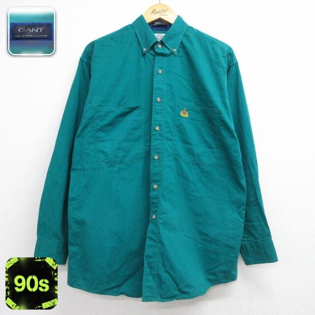 GANT 長袖 シャツ 90s ロング丈 コットン ボタンダウン グリーン メンズL相当 | 古着