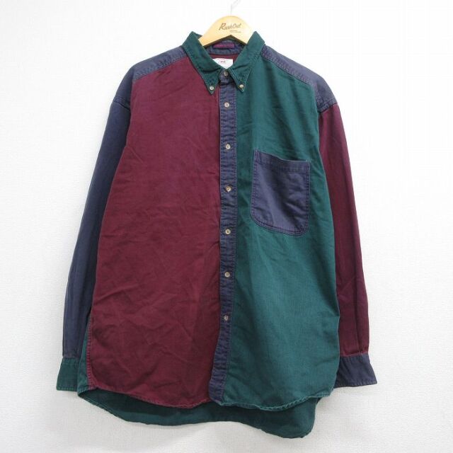 マルチカラー 長袖シャツ クレイジーパターン バーガンディ メンズXL相当 | 古着