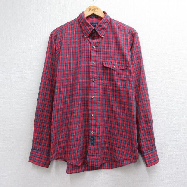 XL★古着 GANT 長袖 シャツ メンズ 90年代 90s ボタンダウン レッド チェック 26jul08