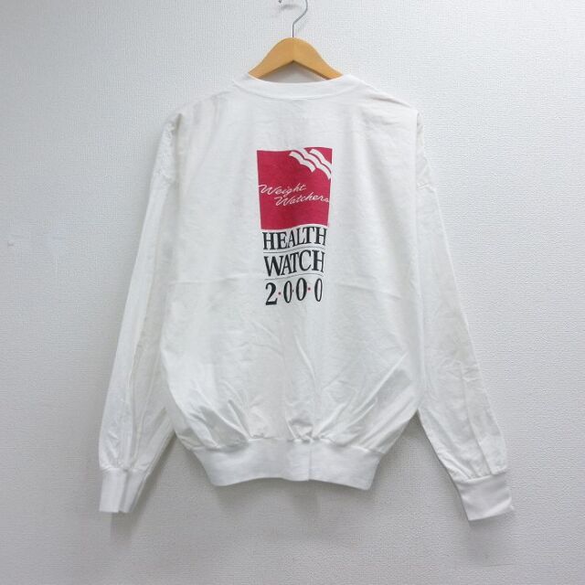 XL★古着 長袖 トップス メンズ 00年代 00s HEALTH 大きいサイズ クルーネック USA製 ホワイト 26jul08