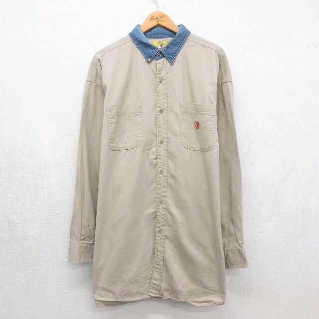 古着通販 XL☆古着 長袖 シャツ メンズ 大きいサイズ ロング丈 ブラック