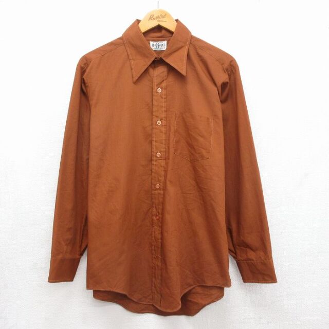 70s 長袖シャツ ブラウン メンズL相当 | 古着