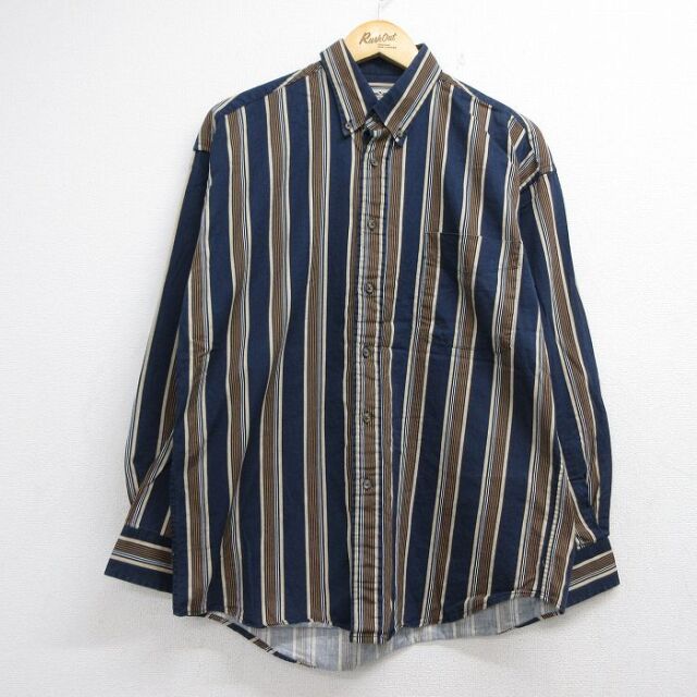 00s 長袖シャツ ストライプ ネイビー メンズL相当 | 古着
