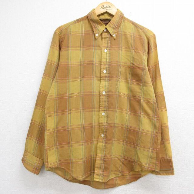 80s 長袖シャツ チェック イエロー メンズM相当 | 古着