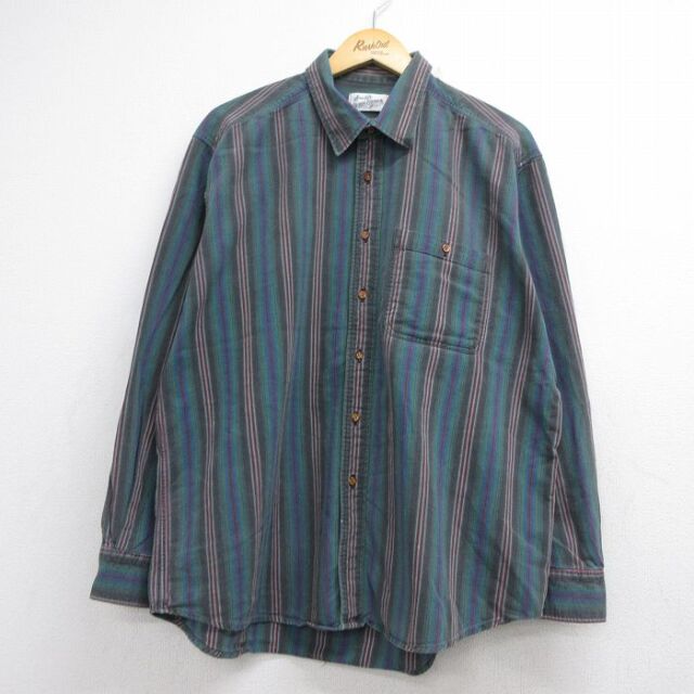 シアーズ 90s 長袖シャツ ストライプ グリーン メンズXL相当 | 古着