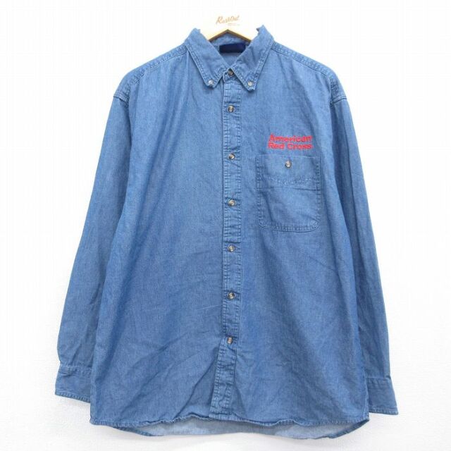古着通販 L☆古着 長袖 シャツ メンズ コットン 紺