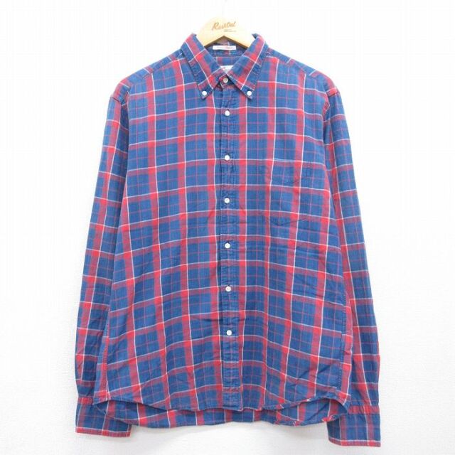 L★古着 GANT 長袖 シャツ メンズ 80年代 80s コットン ボタンダウン ネイビー チェック 26jul31