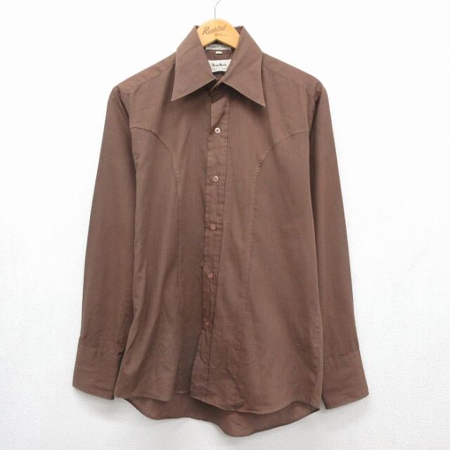 古着通販 XL☆古着 長袖 シャツ メンズ 70年代 70s 茶