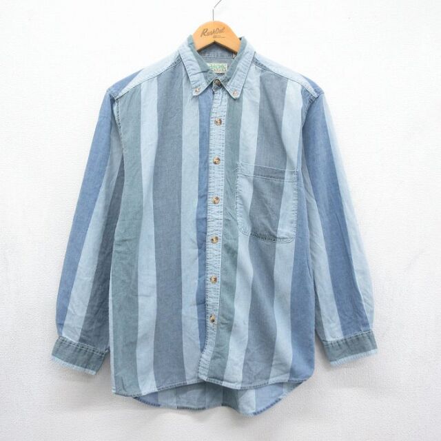 90s 長袖シャツ ストライプ ライトブルー メンズS相当 | 古着